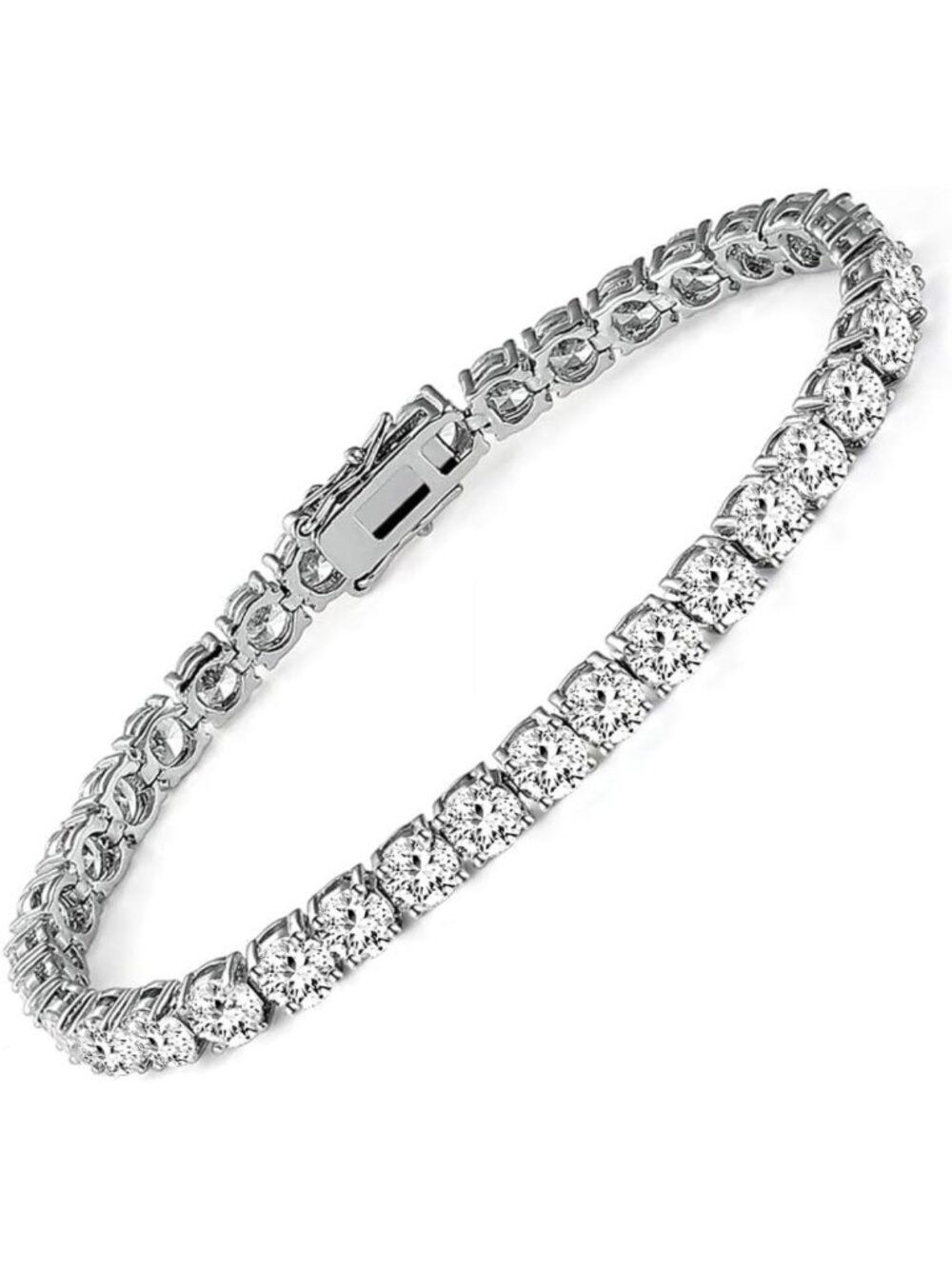 Elegant 18k White Gold Plated CZ Tennis Bracelet, 4MM Cubic Zirconia Charm for